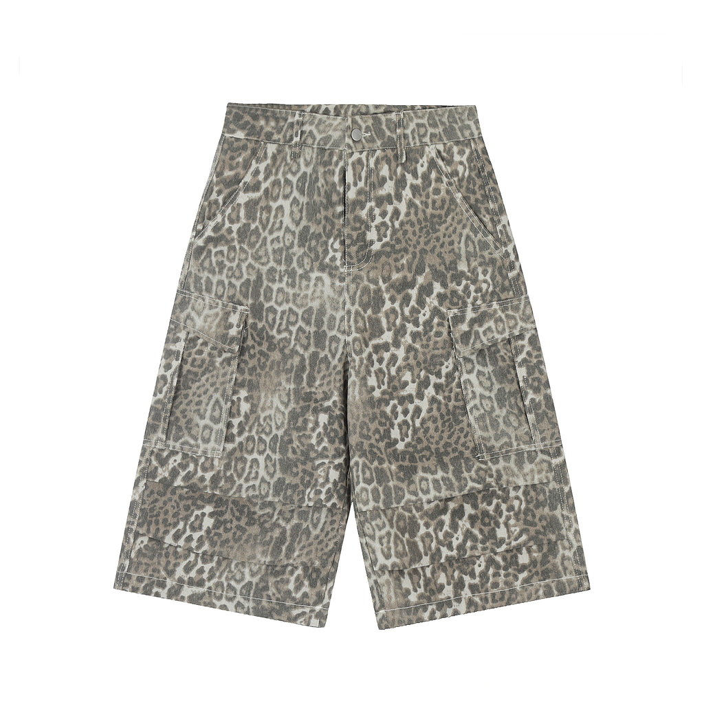 BLACKLISTS BAGGY LEOPARD CARGO SHORTS
