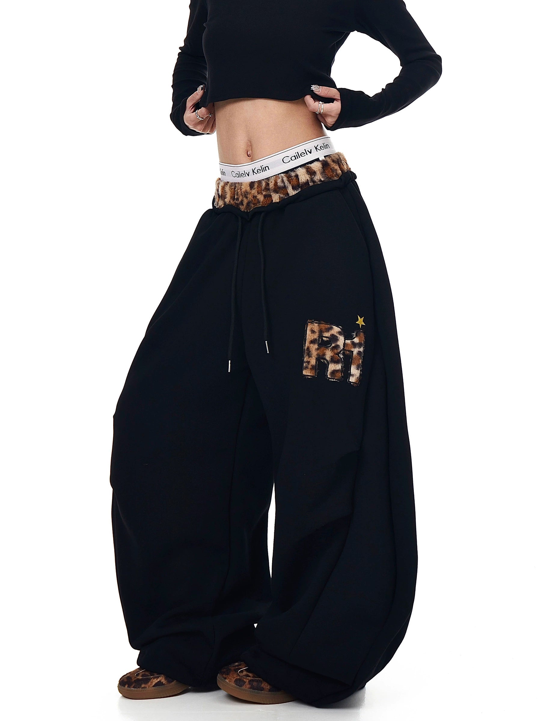 BLACKLISTS BAGGY LEOPARD PATCHWORK SWEATPANTS