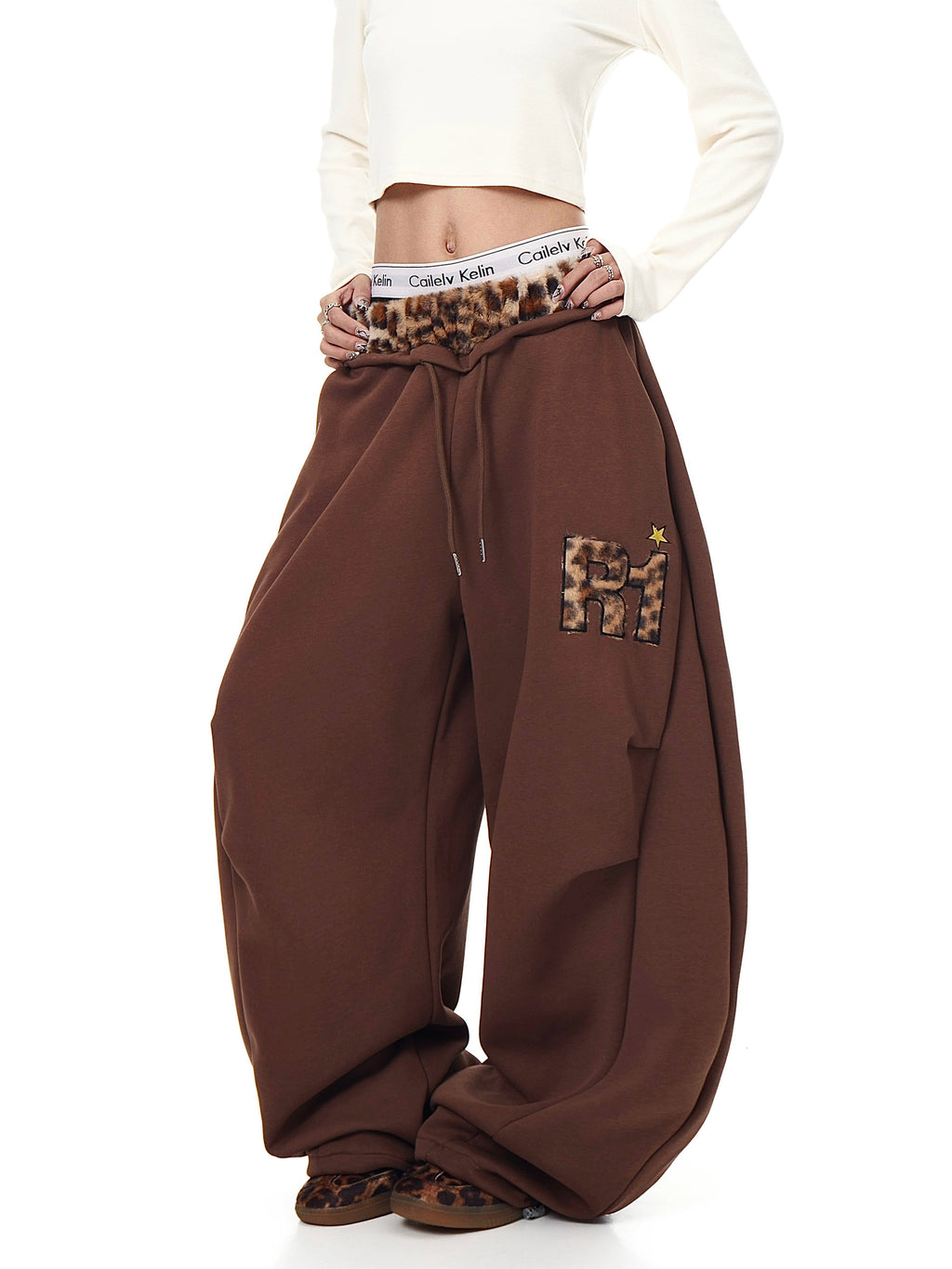 BLACKLISTS BAGGY LEOPARD PATCHWORK SWEATPANTS