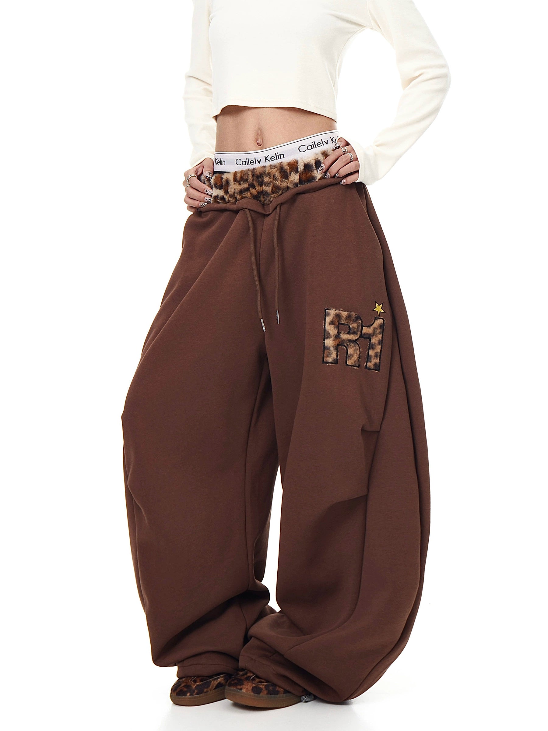 BLACKLISTS BAGGY LEOPARD PATCHWORK SWEATPANTS
