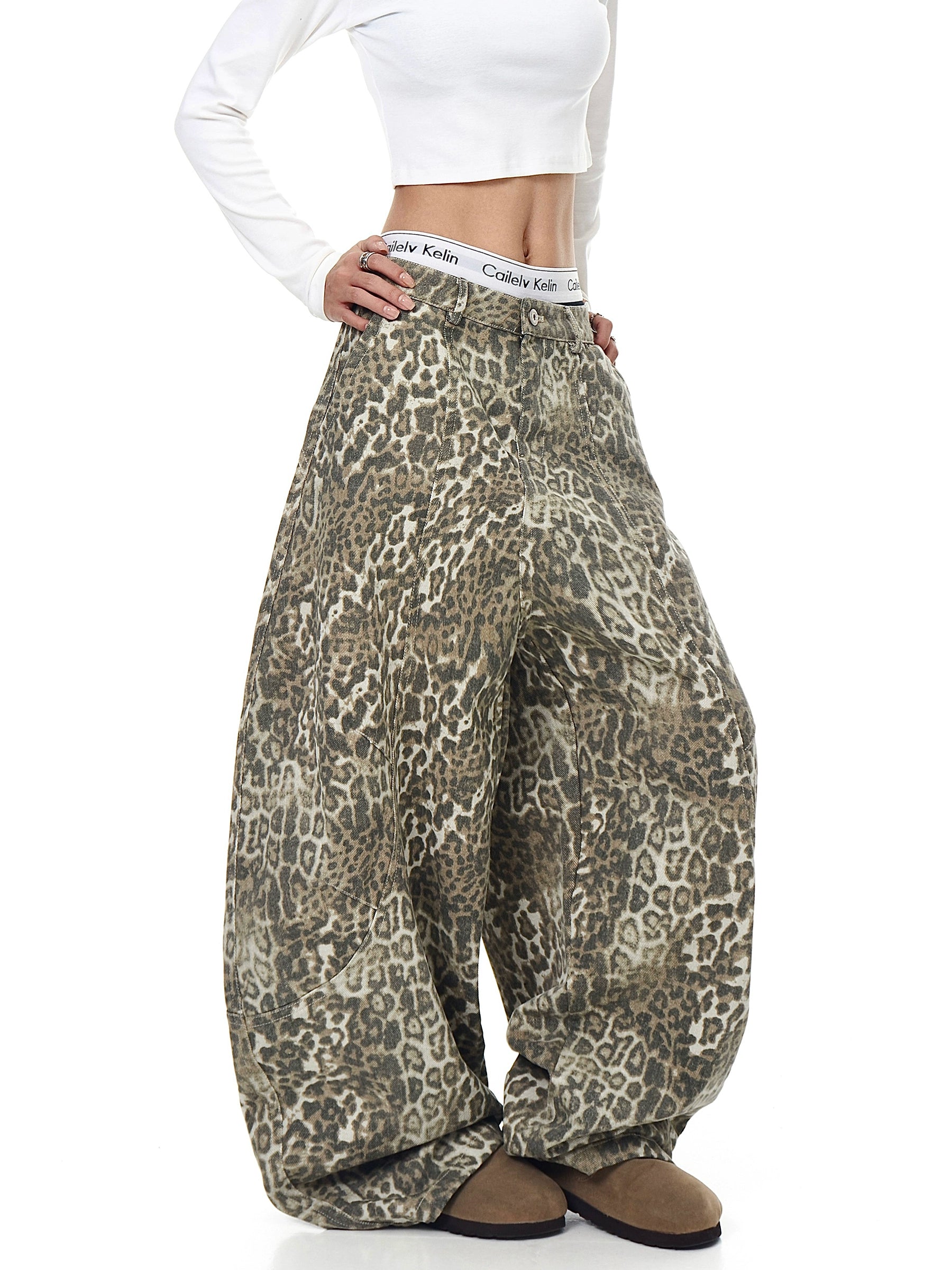 BLACKLISTS VINTAGE LEOPARD BAGGY JEANS