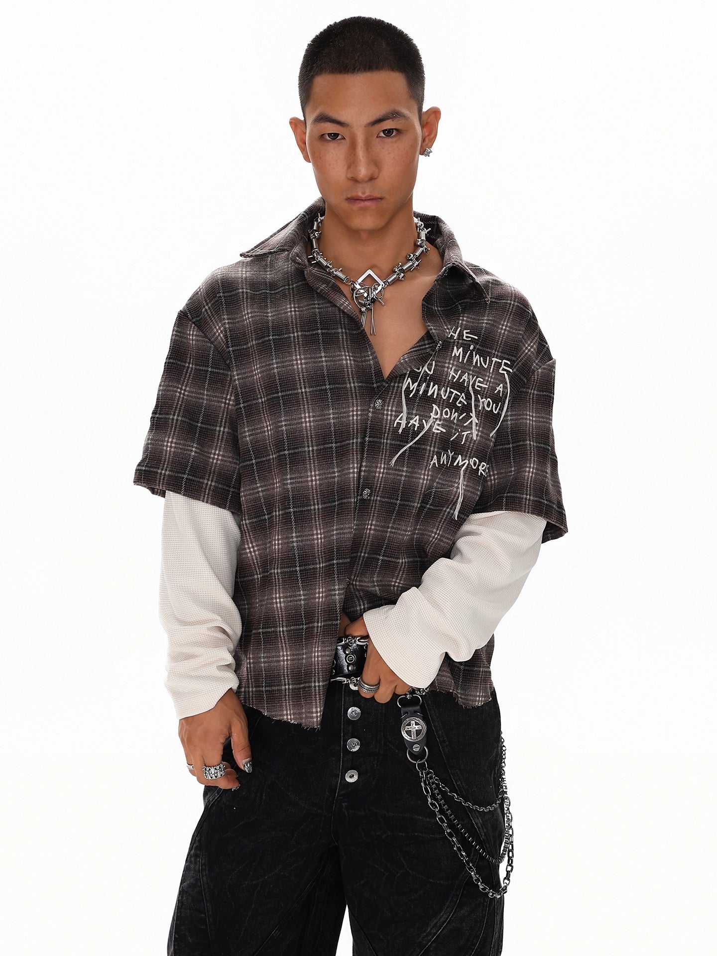 RUSTSHADE PLAID LOGSLEEVE SHIRT