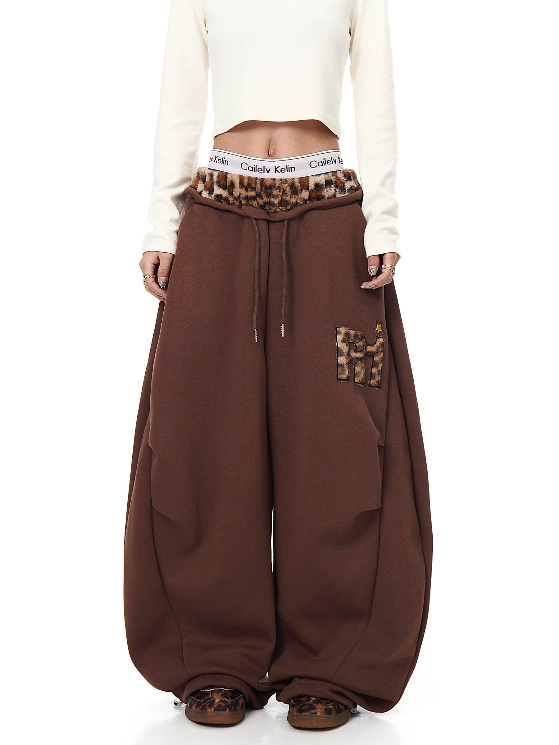 BLACKLISTS BAGGY LEOPARD PATCHWORK SWEATPANTS