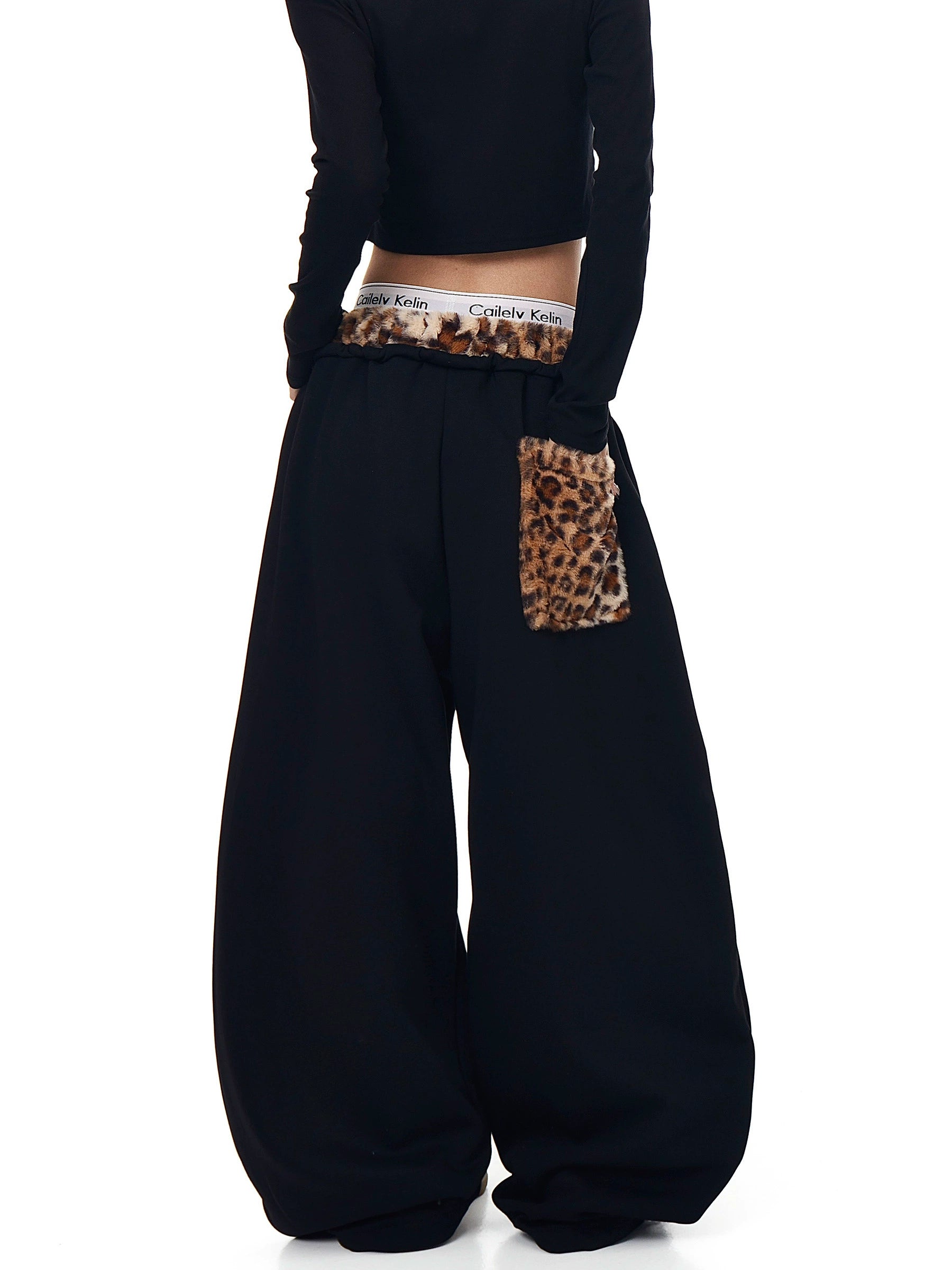 BLACKLISTS BAGGY LEOPARD PATCHWORK SWEATPANTS